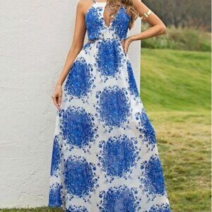 PREMIUM BRAND AND QUALITY,  FLORAL, CUT OUT, SIDE SLIT, SPECIAL EVENT MAXI DRESS